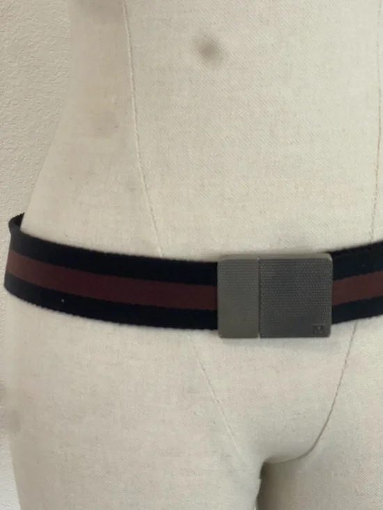 Gucci Canvas Two Tone Brown Black Stripe Web Adjustable Belt Metal Buckle Mens - Picture 7 of 8